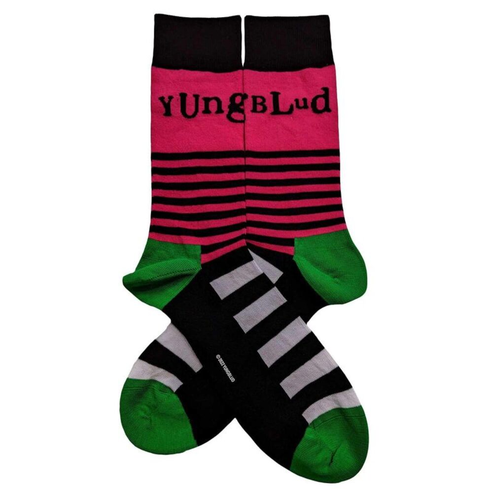 Yungblud Unisex Adult Stripe Logo Socks / Pink/Green/Black